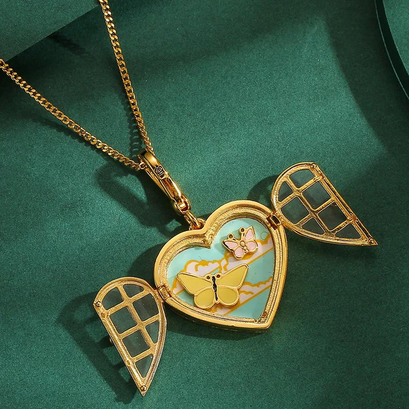 

1Pc Trend Luxury Openable Butterfly Heart Pendant Necklace for Women Sweet Elegant Party Jewelry Keychain Pendant Halloween Gift