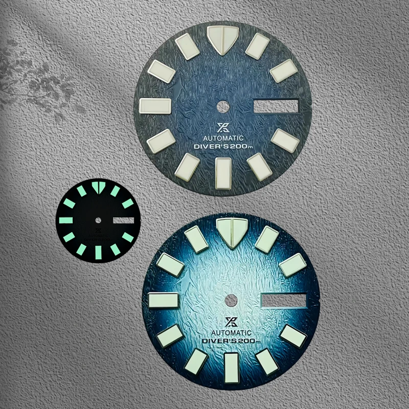 NH36 28.5 ملم قرص S شعار، أزرق متدرج أذن البحر نمط ثلاثي الأبعاد ملحقات ساعة ميكانيكية معدلة، فوز تاريخ واحد أخضر مضيء