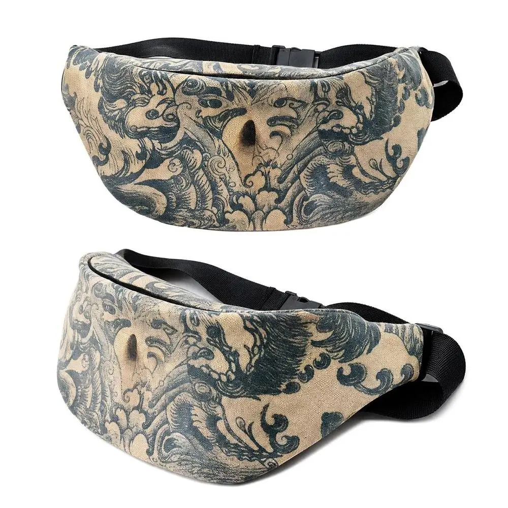 for Men PU Waist Bag 3D Belly Waterproof Sports Belt Bag Zipper Closure Fat Belly Shape Fanny Pack for Men