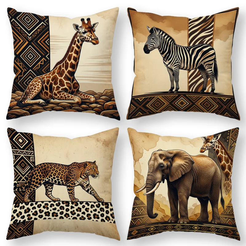 Luxury Safari Animal Print Pillow Cover Set Four Piece Printed Jungle Wildlife Leopard Zebra Giraffe Elephant Cushions Home Deco
