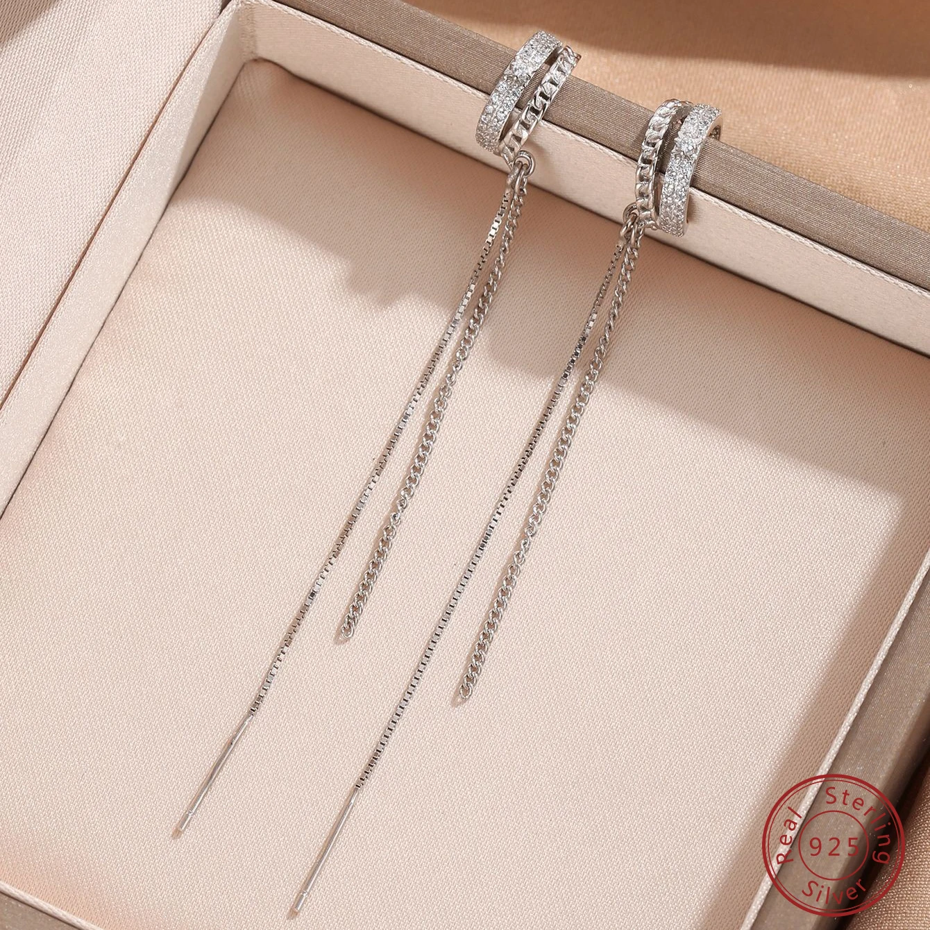 2024 New Hot selling 100% 925 sterling silver zircon long-chain earrings woman simple personalized fashion Trendy jewelry gifts