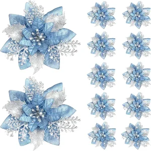 Glitter Flores Artificiais De Natal, Feliz Natal Enfeites De Árvore, Flores De Natal Falsas, Decoração De Feliz Ano Novo, 5Pcs, 14,5 cm 12 principais vendas motivos de natal - №12