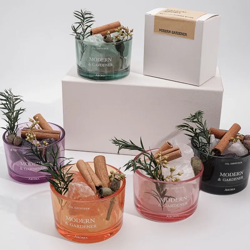 مجموعة زينة عطرية كريستالية منزلية بدون نيران مع أحجار ناشرة للزيوت العطرية - رائحة الياسمين لغرفة النوم وغرفة المعيشة