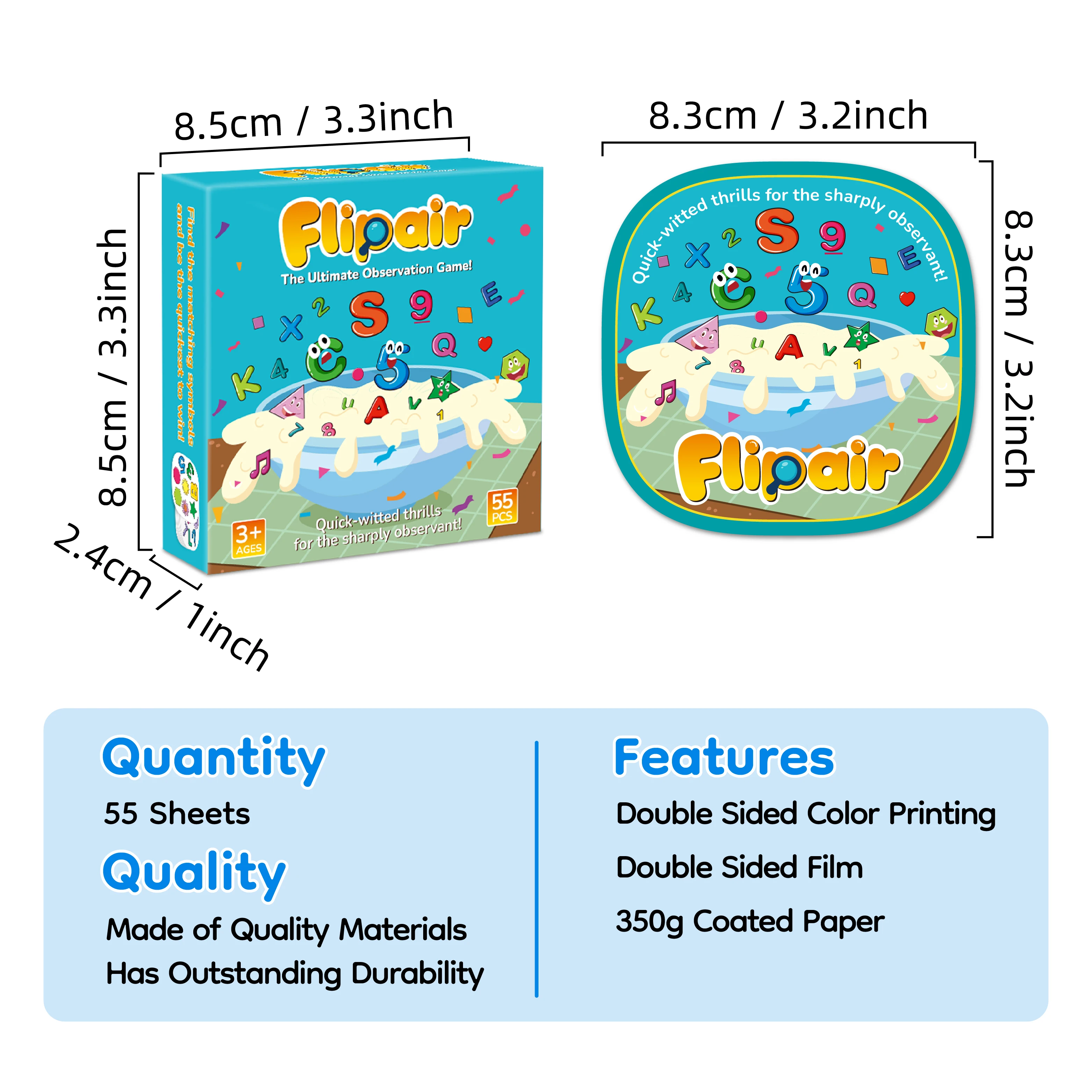 Flipair Nummer- und Form-Matching-Kartenspiel, lustiges visuelles Wahrnehmungsspiel für Familie, Schule, Partys und Reisen