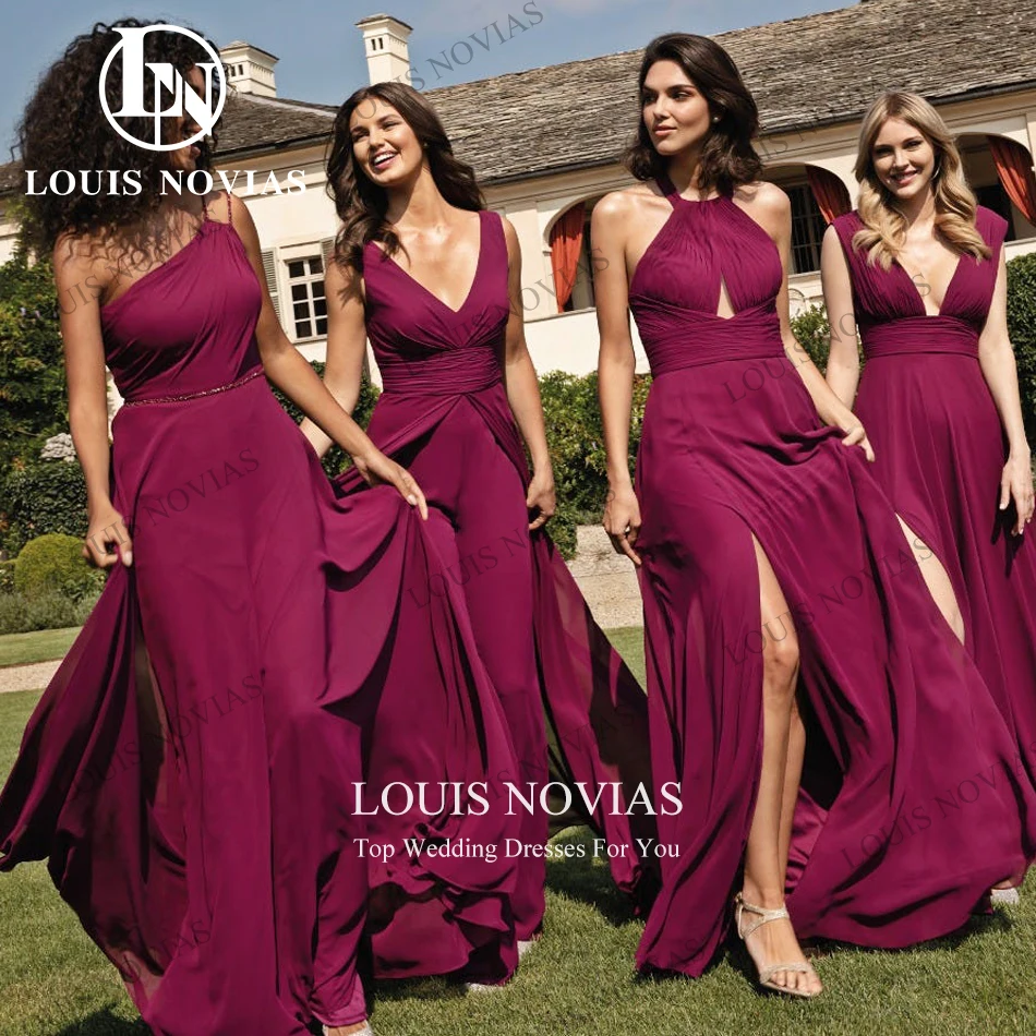 LOUIS NOVIAS-Vestidos De dama De honor sin mangas, elegantes y sexys, De gasa con un hombro descubierto, De lujo, Para fiesta