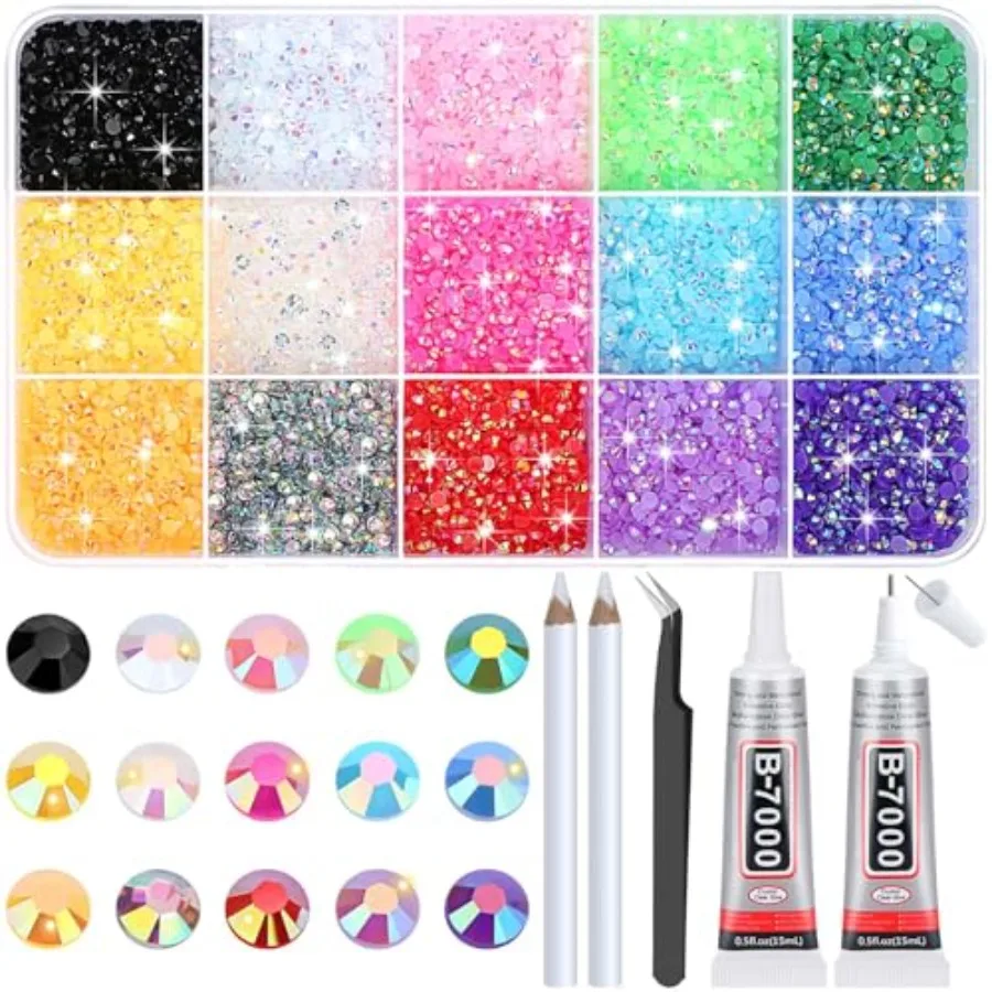 

B-700lue with 1000Pc, Rein Jelly Flat Back m Crytal for Bling with Fabric Glue for ing Tumbler, hoe Guan Cap Decor
