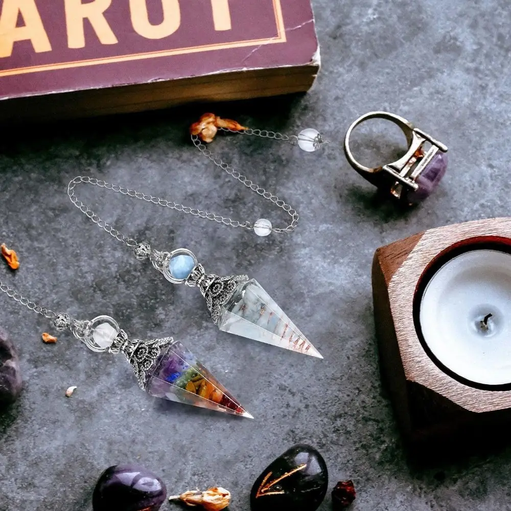 Hexagonal Cone Natural Chips Pendulums Dowsing Yoga Pendant Crystal Pendulum Spiritual Amethysts Witchcraft Pendulo Women