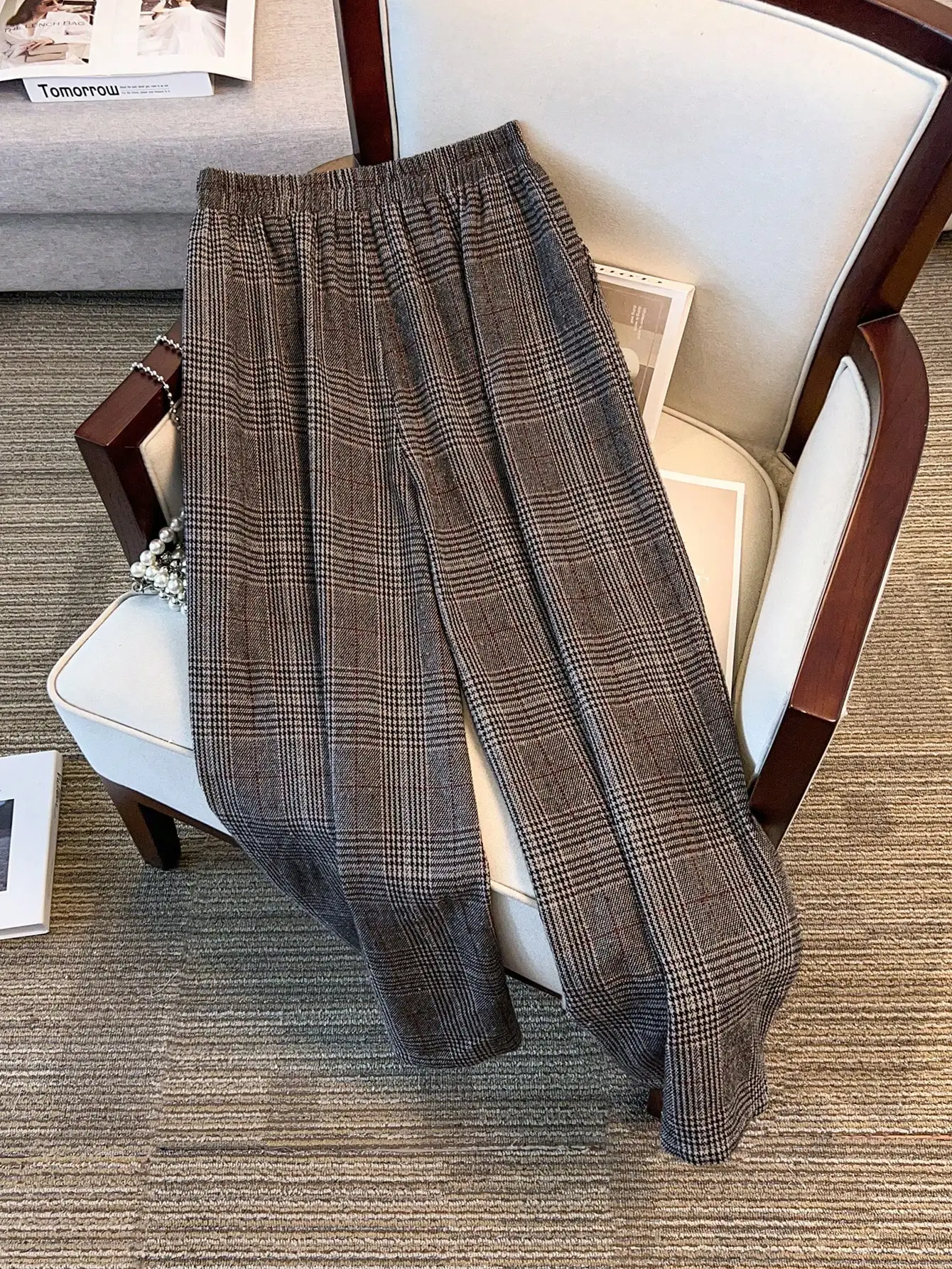

Plaid Print Elastic Waist Casual Pants For Women