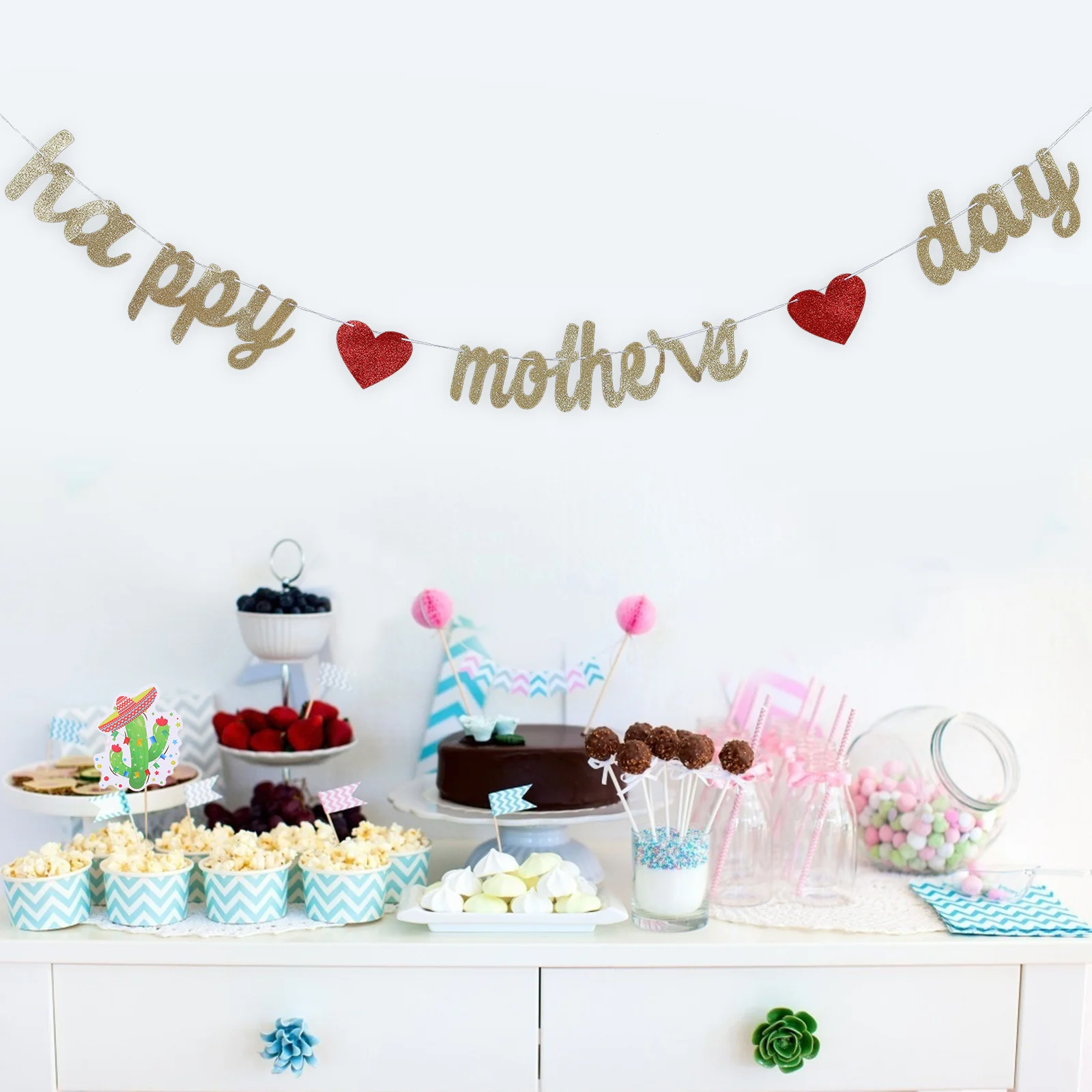 

Mothers Day Banner Non Woven Fabric Hanging Banners Festival Party Decoration Glitter Flags Sturdy Long Use Photo Prop