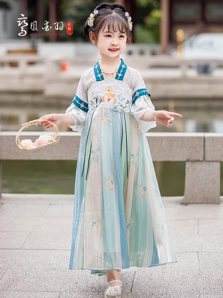 

Folk Tang Suit Fairy Performance Clothing Blue Floral Embroidery Hanfu Girls Traditional Dress Ancient Chinese Costume