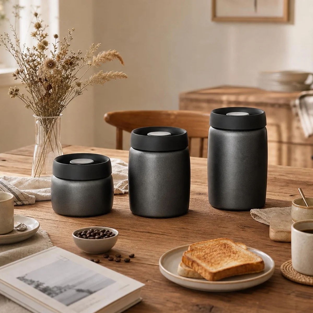 Coffee Bean Vacuum Storage Container Stainless Steel Light-Proof Jar Drawer Black Camping Canister Airtight Cafe Accessories Set