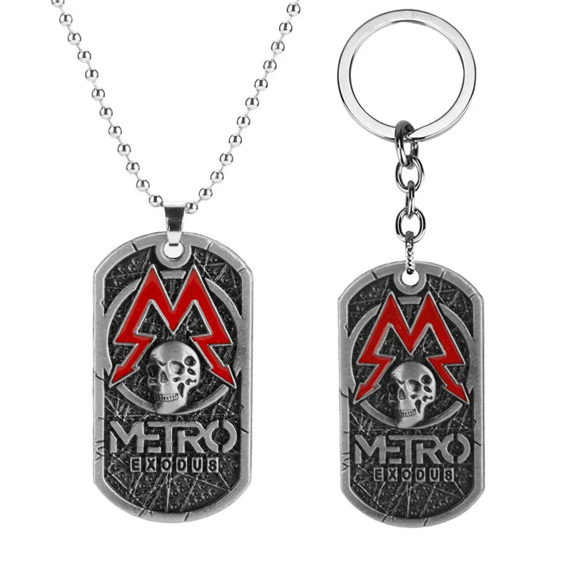 Game Metro 2033 Necklace Metal Rope Chain Skull Square Dog Tag Pendant Charm Necklace For Men Women Jewelry Accessories Gifts