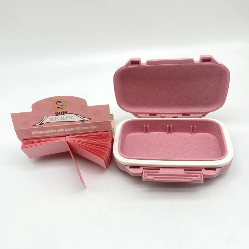 Pink Set Wheat Straw Cigarette Case With 1booklet Pink Rolling Paper Filter Tip Smoking accessories