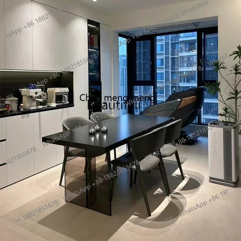 S7486 ss Acrylic Suspension Stone Plate Dining Table New Black and White Household Rectangular Kitchen Island Dining Table
