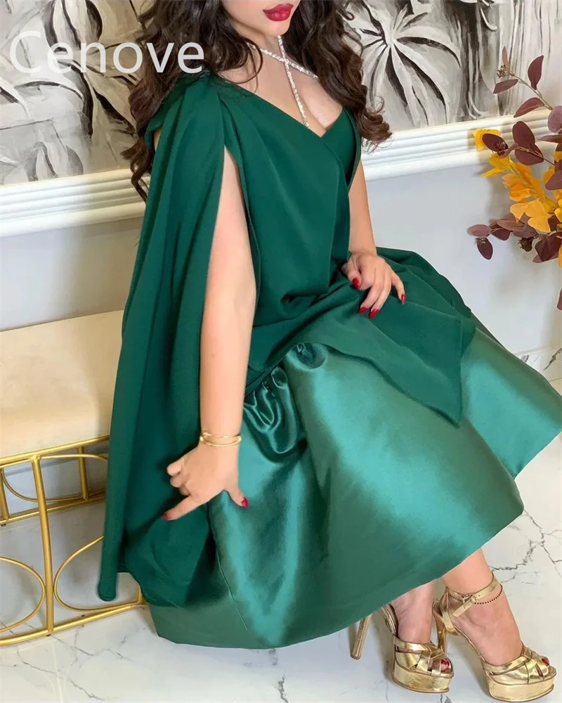 

Cenove Square Neckline Prom Dress Long Shawl SLeeves With Tea Length Evening Summer Elegant Party Dress For Women2023