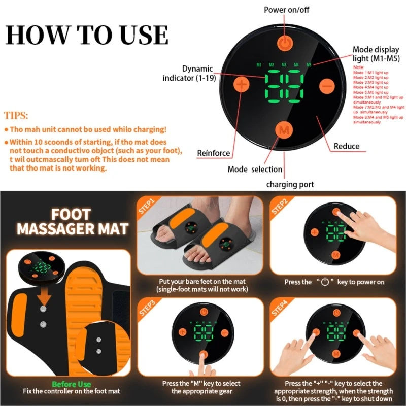 EMS Foot Massager with 8 Modes 19 Intensities Micro Current Massager Shoes