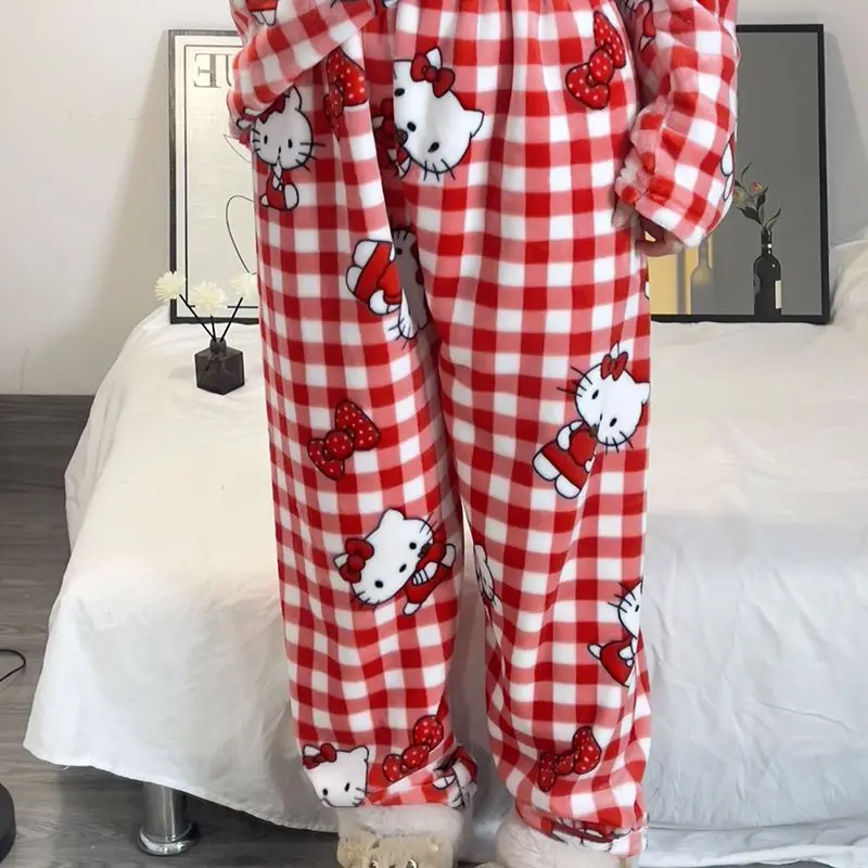 

Sanrio Hello Kitty Women's Sleeping Pants Kawaii Cartoon Winter Pajama Pants Flannel Sleepwear Trousers Warm Homewear New Style