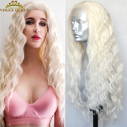 Vogue Queen Platinum Blonde  Loose Curly Synthetic Lace Front Wig Heat Resistant Fiber Daily Wearing For Women