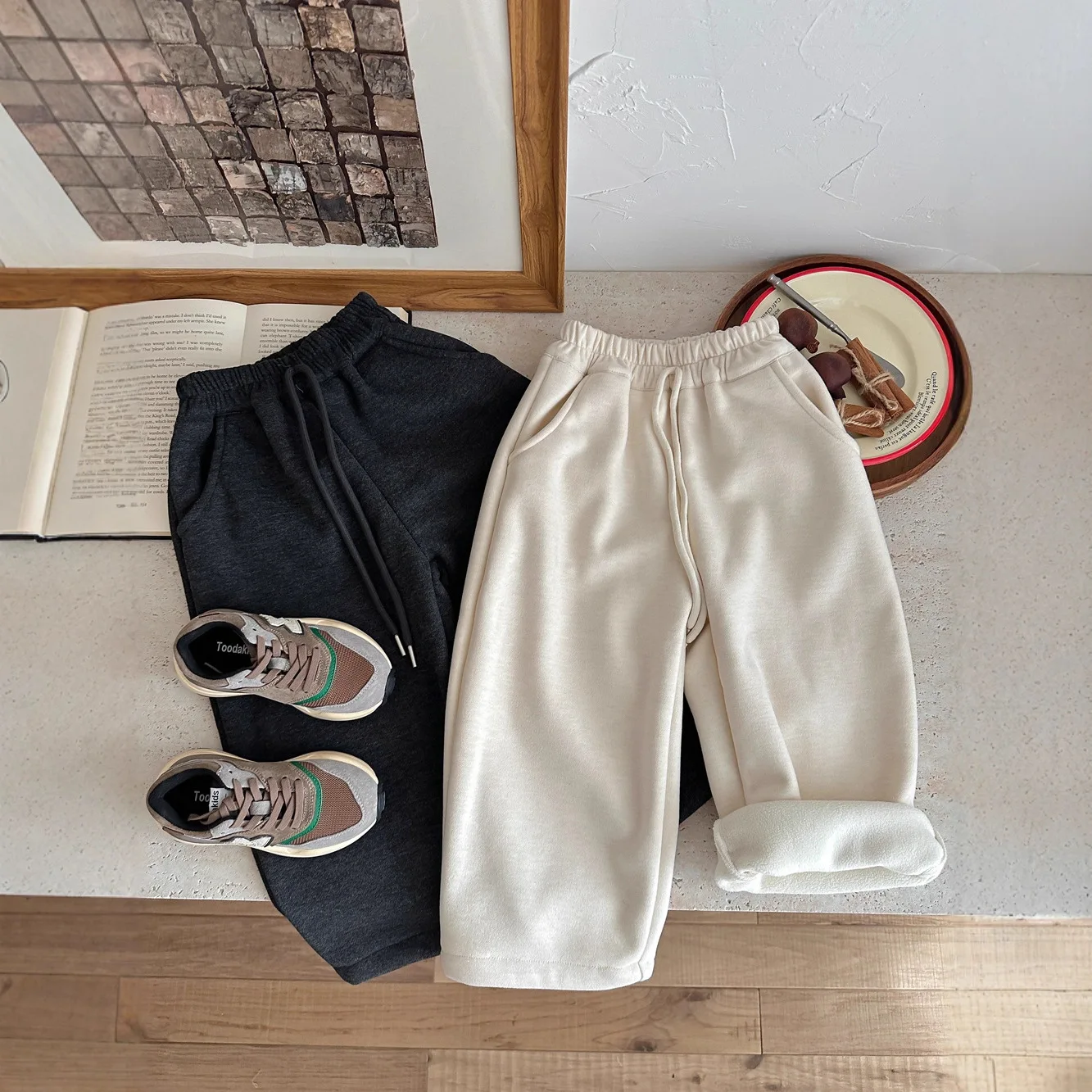 Korean Winter Children Boys Carrot Pants Cotton Integrated Toddler Baby Boys Trousers Thicken Warm Sweatpant For Little Kids Boy
