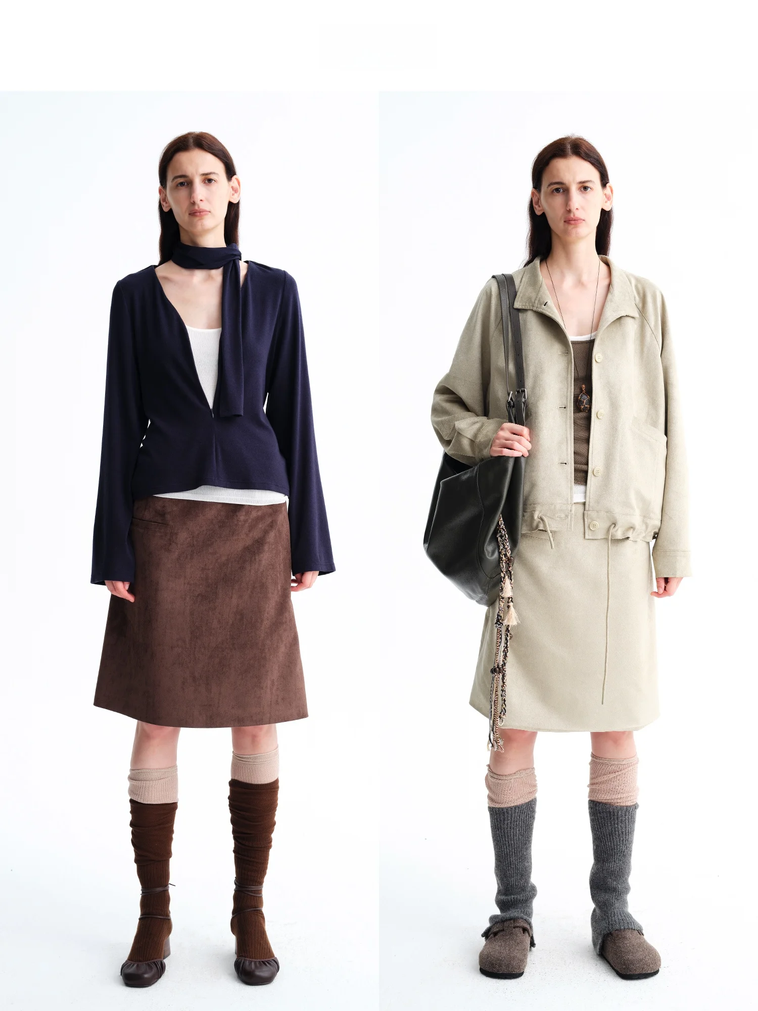 Minimalist Basic A-Line Suede Skirt High Waist Straight Body Half-length Simple Elegant Casual Polyester Fabric Zipper Closure