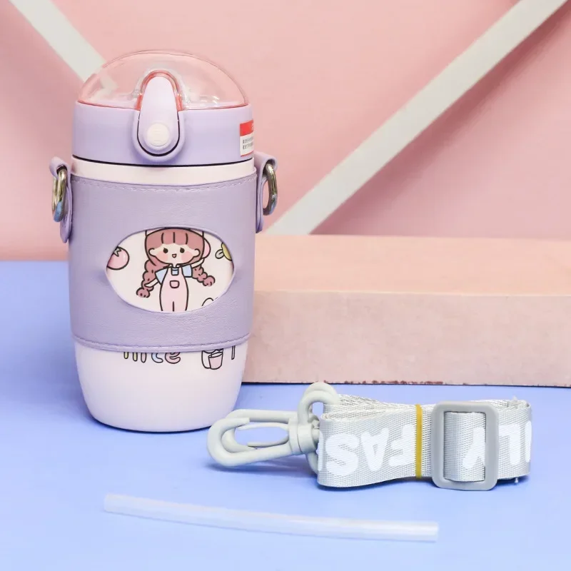 Little Girl with Holster Strap DIY Sticker Household Straw Cup Vacuum Portable Thickened 316 Stainless Steel Egg Vacuum Flask