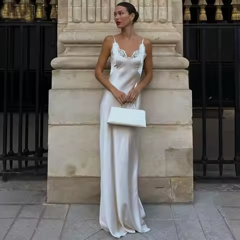 Tuularose White Lace Evening Dress Women's Elegant Lace Patchwork Sleeveless Dress Luxurious New High-Waisted Female Party Dress