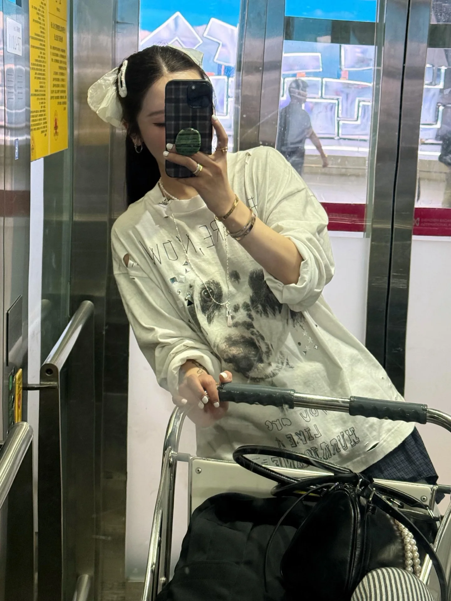 

Футболка Cortis Mihara с принтом собаки и стразами, в американском стиле, с длинными рукавами, свободного кроя, из чистого хлопка, с круглым вырезом