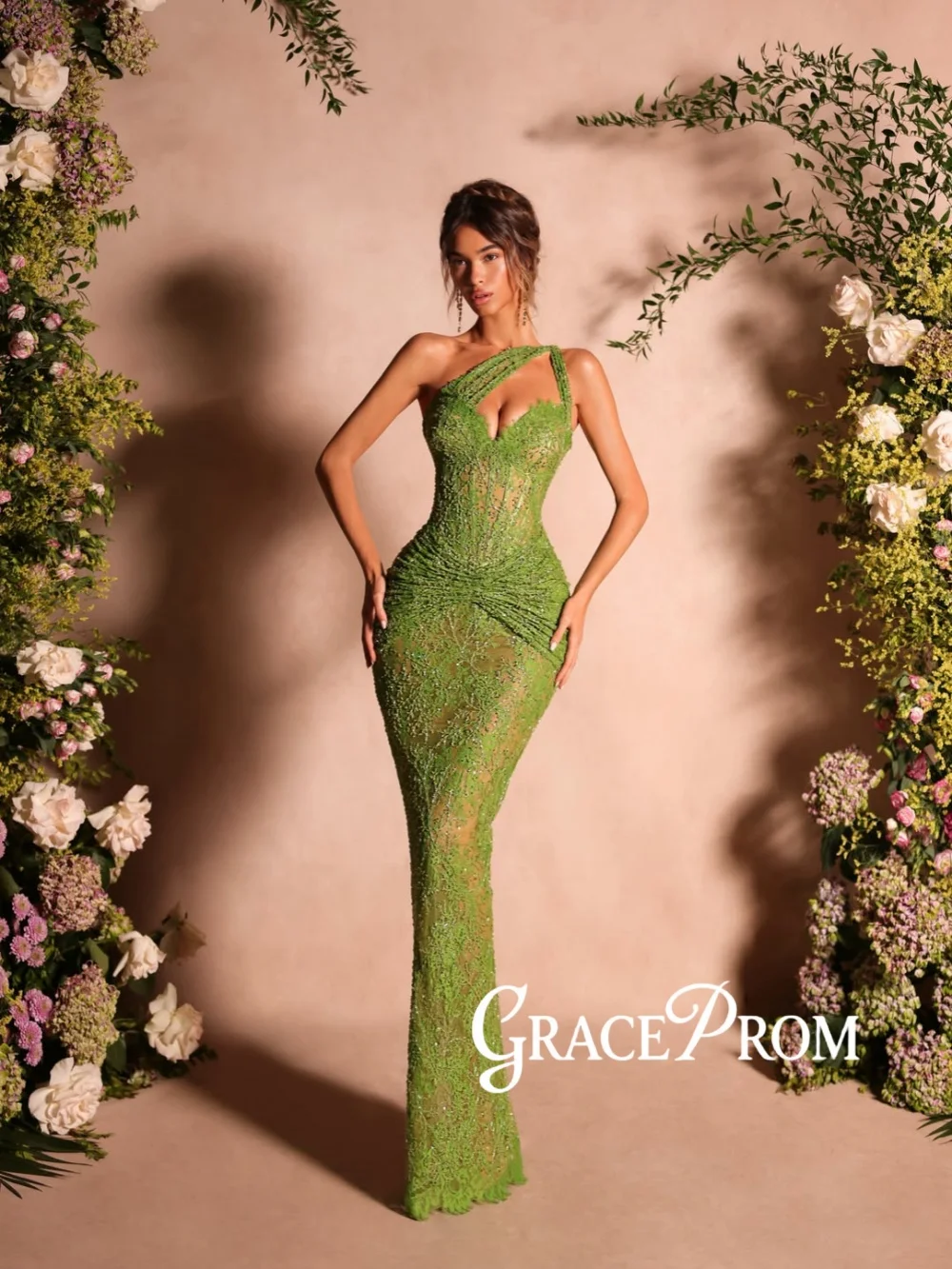 Robe de soirée longue en dentelle captivante, magnifique robe de mariée perlée à une épaule, robes de banquet élégantes sur mesure