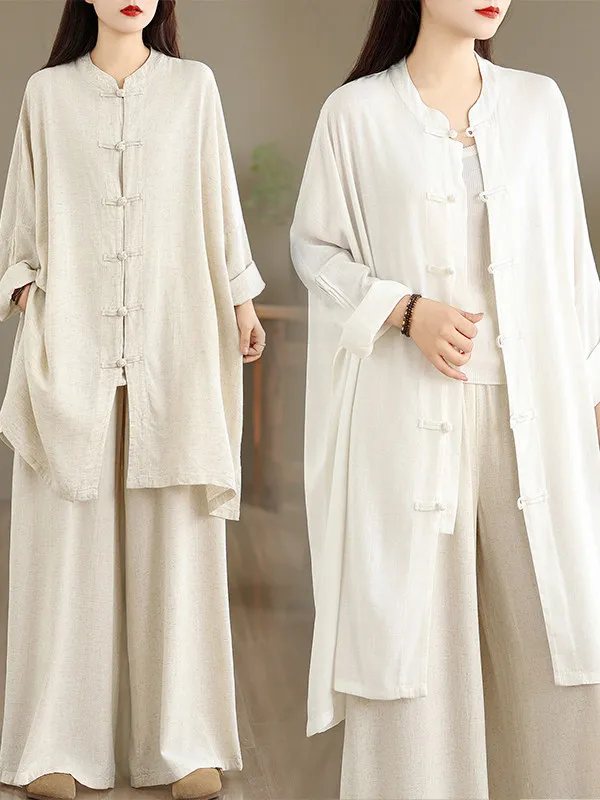 

Женская хлопковая повседневная блузка большого размера с длинным рукавом, весенняя модная, художественная, средней длины, в стиле тай-чи, цветная