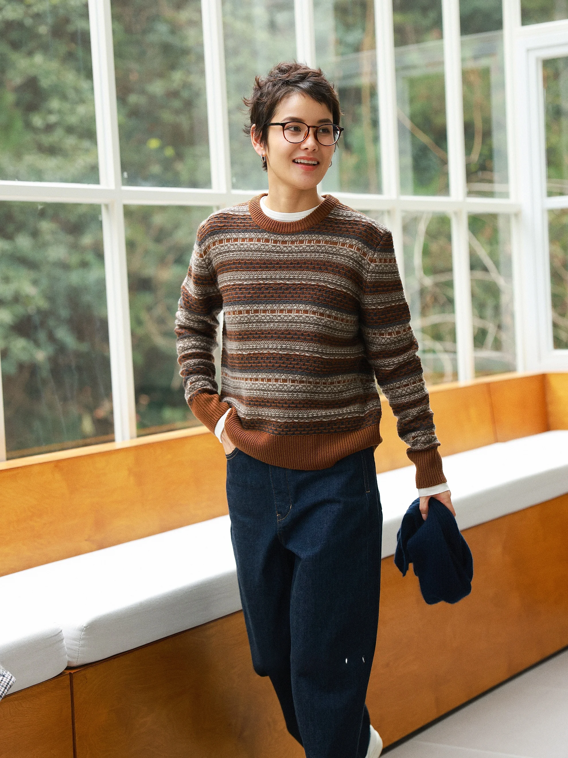 

Винтажный вязаный свитер MsDidion в стиле Fair Isle с круглым вырезом, шерстяной полосатый пуловер, теплый зимний женский модный свитер D254060625