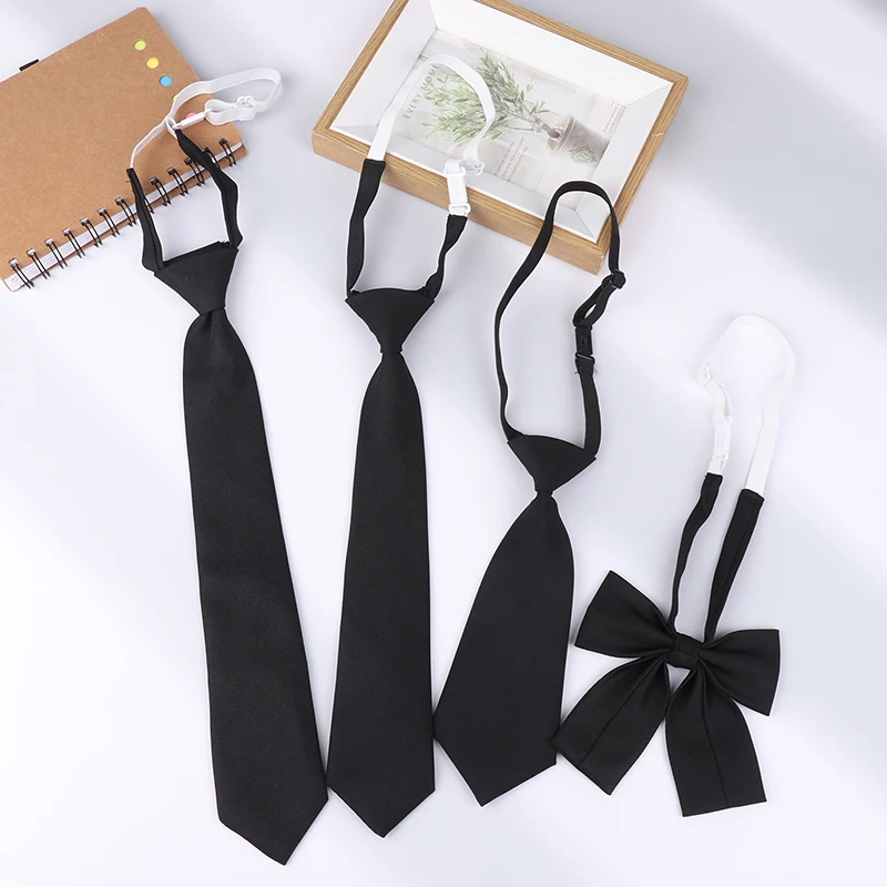 Uniform JK Girls Black Simple Zipper Ties For Men Women Students Stage Performance Matte Neck Tie Costumes Accessories