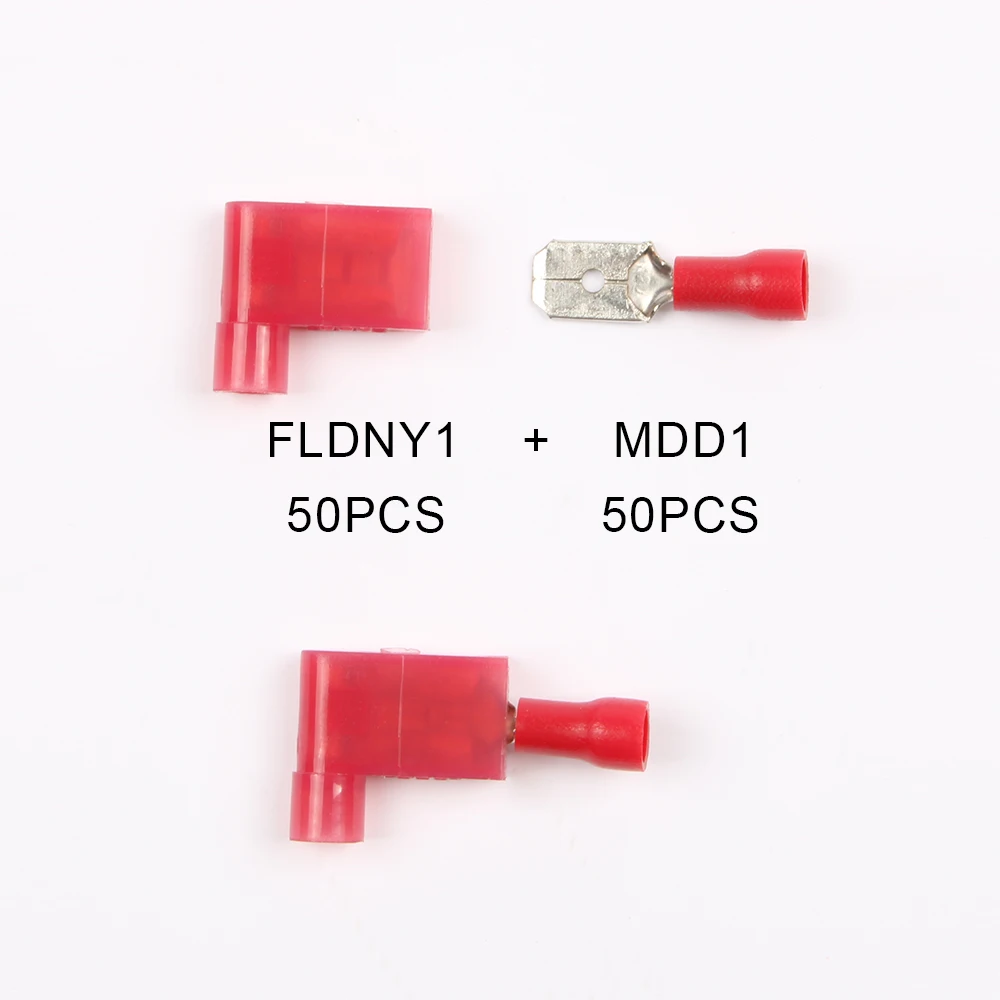 FLDNY+MDD FLDNY MDD Male Female Nylon brass Flag Female Terminal Spade joint insulated WIRE CONNECTORS 100PCS 22-16AWG 16-14AWG