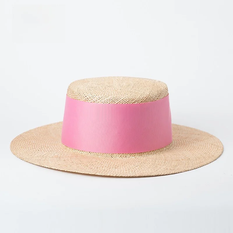 chapeau-de-paille-decoratif-a-large-bande-style-coreen-a-calotte-plate-protection-solaire-pour-la-plage-pour-femme-ideal-pour-les-vacances-d'ete-et-les-voyages-chapeau-decontracte-caiyoo