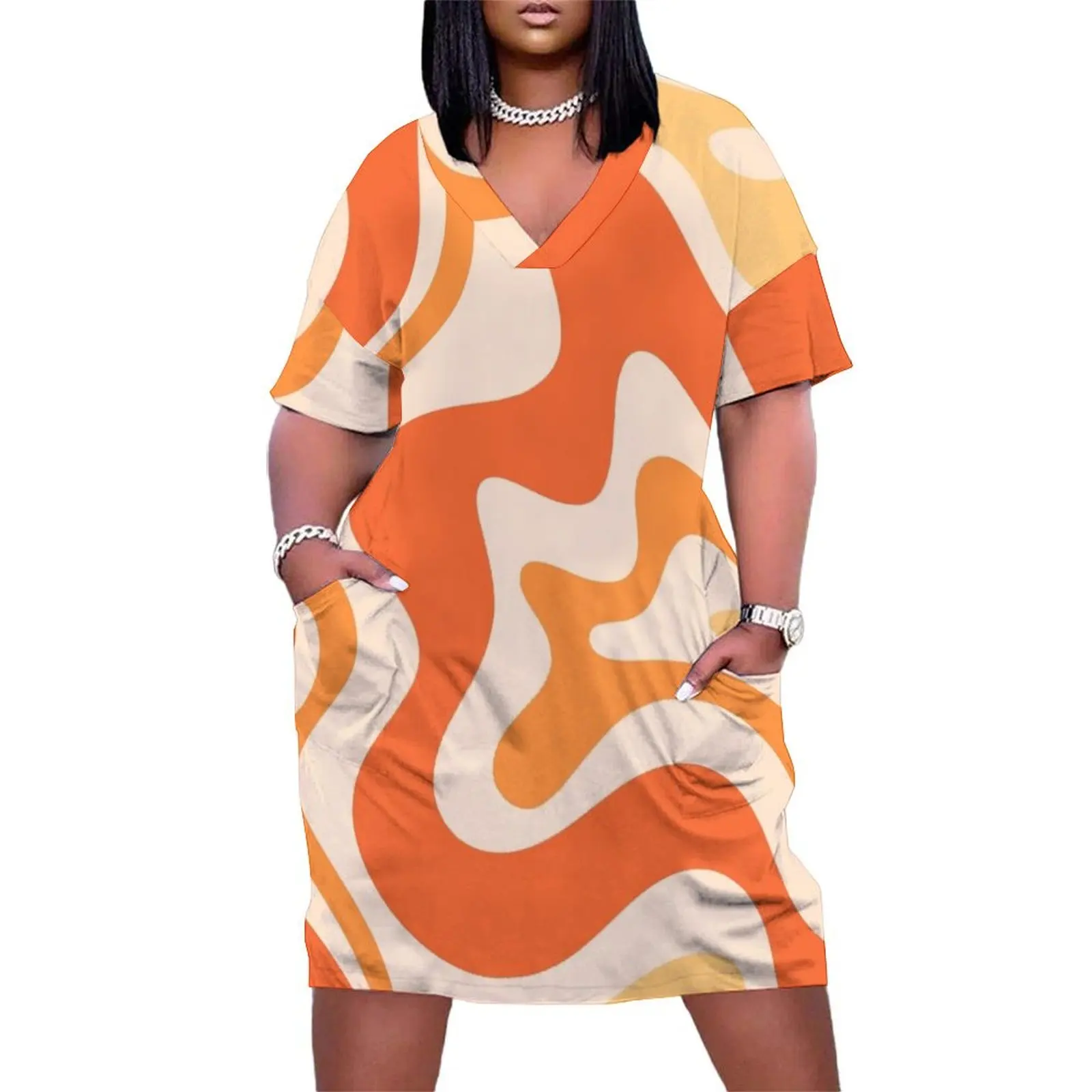 

Tangerine Liquid Swirl Retro Modern Abstract Pattern Loose Pocket Dress summer women's dress 2025 Casual dresses dress