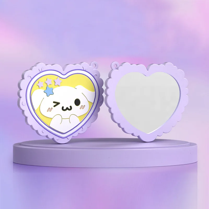 Kawaii Sanrios Kuromi My Melody Cinnamoroll Cartoon Anime Cute Girl Heart Holding Small Mirror Love Portable Makeup Mirror Gift