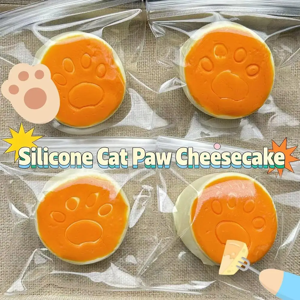 Juguete Antiestrés de Silicona con Forma de Pata de Gato, Textura de Pastel de Queso, Juguete de Alimentos en Bolsa Adhesiva, Juguete de Rebote Lento para Niñas