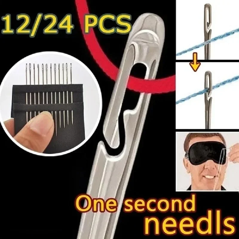 12/48pcs Blind Needle Elderly Needle-side Hole Hand Household Stainless Steel Sewing Needless Threading Apparel Sewing DIY