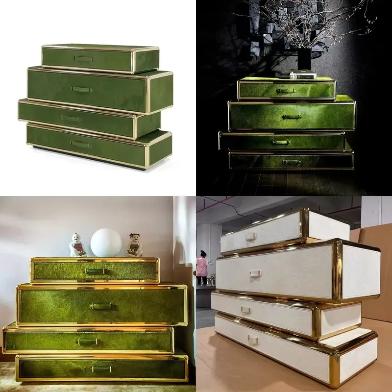 High-end custom velvet four-drawer locker solid wood frame handmade modern design apartment villa dining room living room