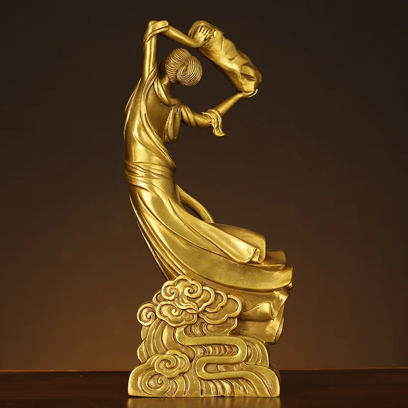 Copper Chinese Mythology Nuwa Mends the Sky Statue Female Snail Lady Statue Office Home Decor Gift for Desk Ornament