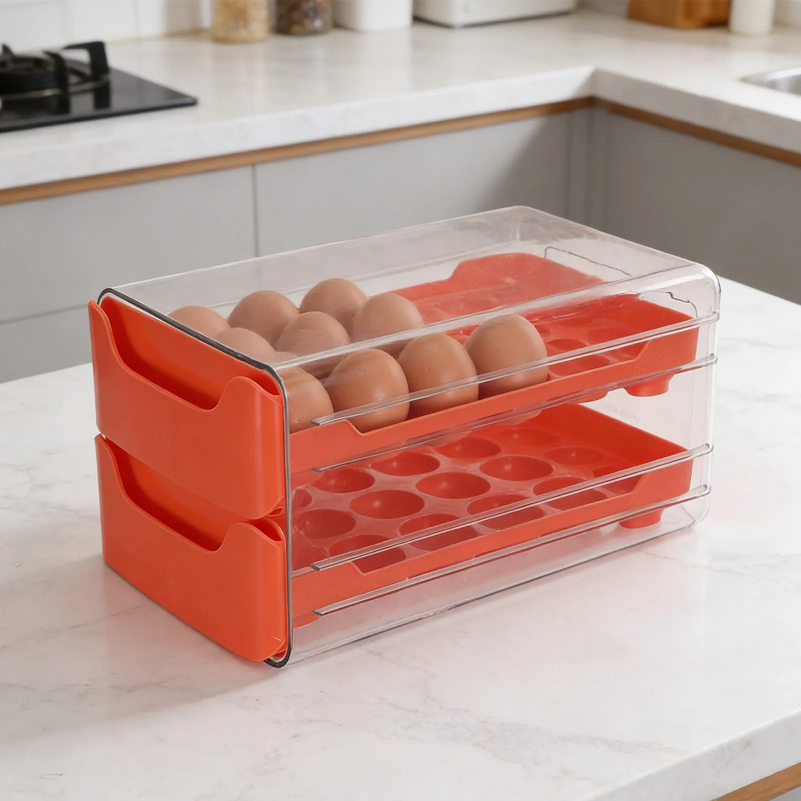 Egg Holder for Fridge 36 Egg Organizer Drawer Tray 2 Tier Stackable Plastic Space Saving Refrigerator Storage