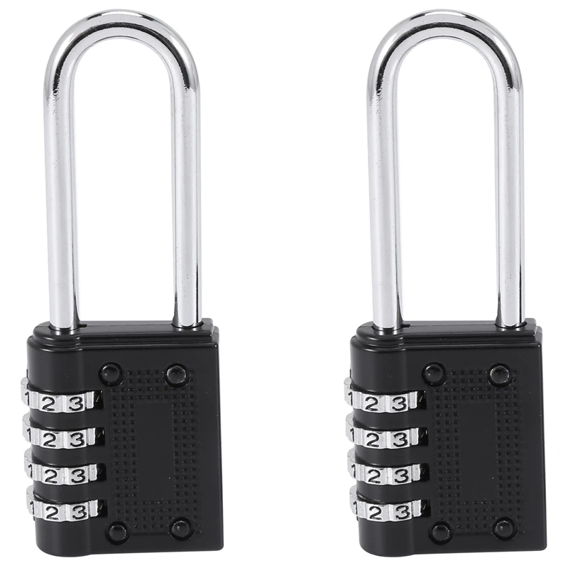 2 Pack Outdoor Combination Padlock Long Shackle Lock 6.5Cm Shackle Waterproof 4 Digit Resettable Combination Lock