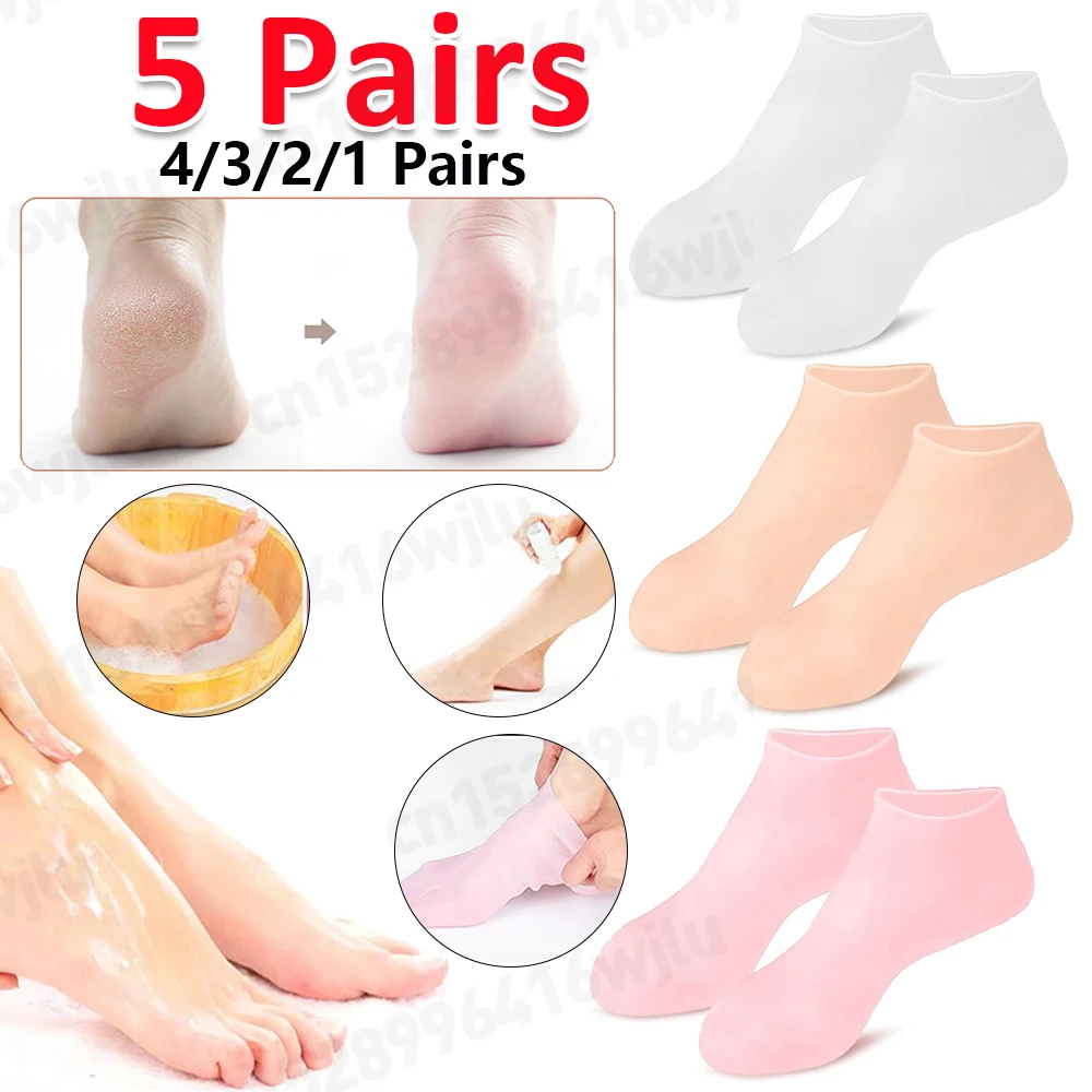 1-5 Pair Silicone Moisturizing Foot Socks for Dry Cracked Feet Foot Care Socks Spa Pedicure Socks Massage Moisturizing Gel Sock