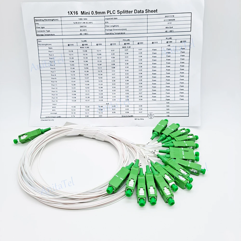 1X2 1X4 1X8 1X16 1X32 PLC 0.9mm 1m SC/APC Fibra Ottica Splitter SM Modalità Singola G657A1 PVC FTTH Fibra Ottica Splitter Nuovo