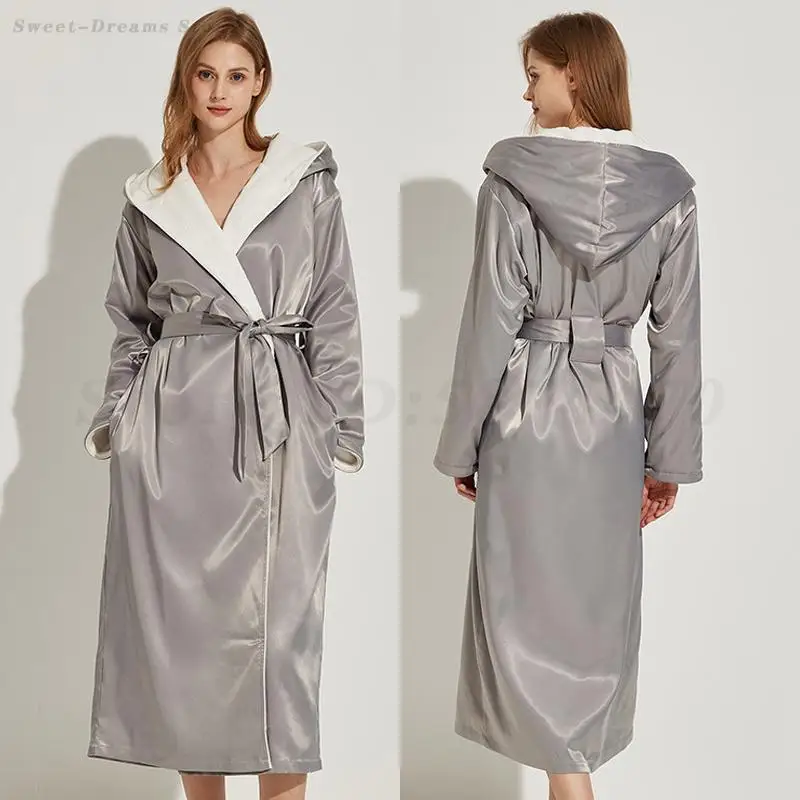 Women's Hooded Nightgown Robe Autumn Winter Thick Sleepwear High Quality Home Wear Flannel Bathrobe Kimono Gown Home Dressing