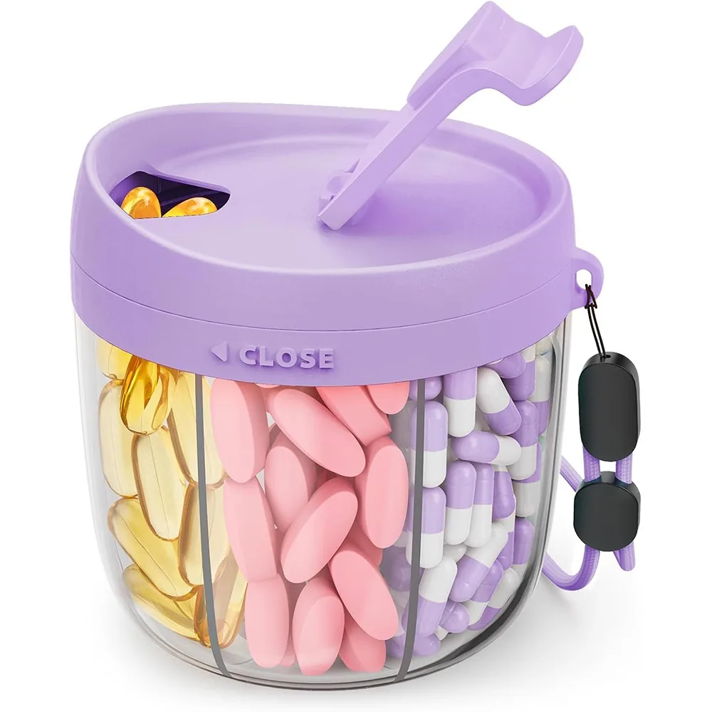 

Диспенсер для таблеток с 7 большими отделениями, не содержащий бисфенола А, с контейнером для таблеток с защитой от смешивания, портативный органайзер для бутылок с таблетками