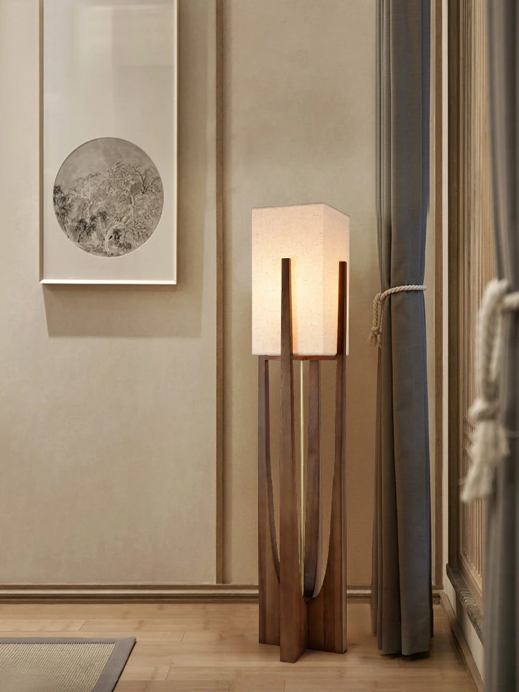 Solid Wood Floor Lamp Japanese Style for Living Room Hotel Teahouse Homestay Bedroom Sofa Corner Standing Light Bedside Table La