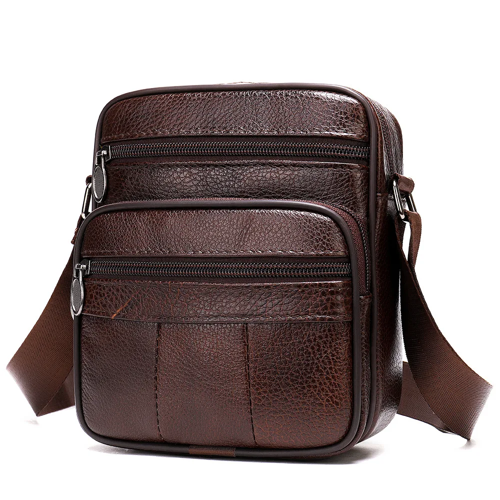 Men Shoulder Bag Genuine Leather Men's Crossbody Bags Business Zipper  Male Solid Messenger Bag Travel Outdoor Bag Phone Purse