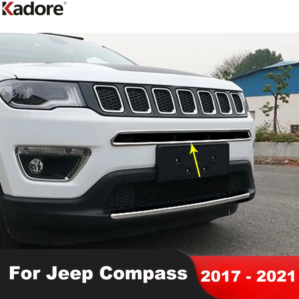 Für Jeep Compass 2017 2018 2019 2020 2021 Chrom Auto Frontgrill Abdeckung Zierleiste Racing Grills Rahmen Zierleisten Zubehör