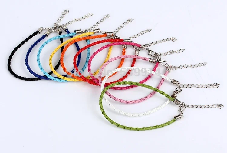 Pulsera trenzada de 3MM y 100 Uds., cordón de cuero pu con cierre de langosta, cadena tejida mixta, accesorios de joyería, materiales para hacer brazaletes