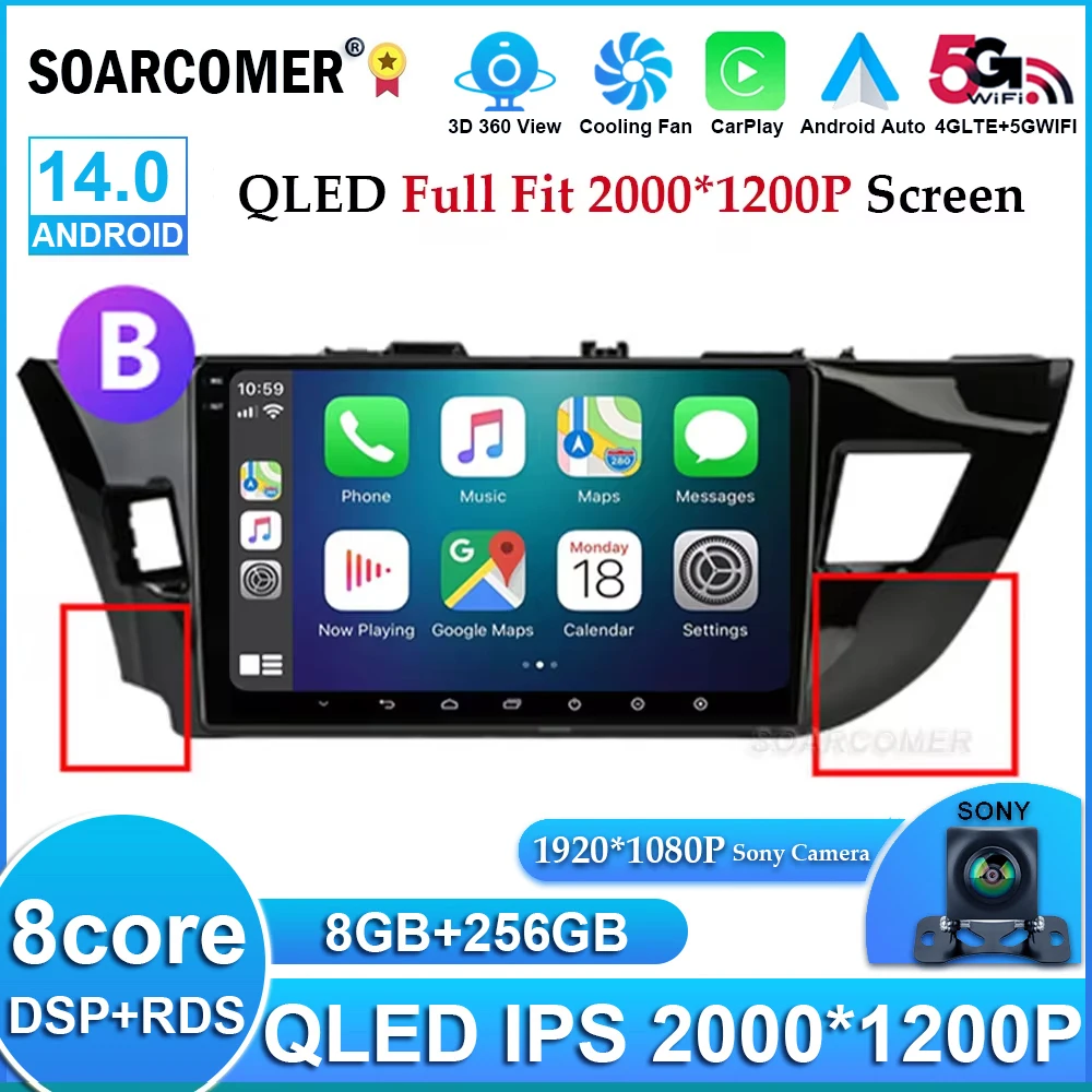 

10 дюймовый QLED экран Android 14 для Toyota Corolla Ralink 2014-2016 мультимедийный WIFI видеоплеер навигация GPS беспроводной Carplay